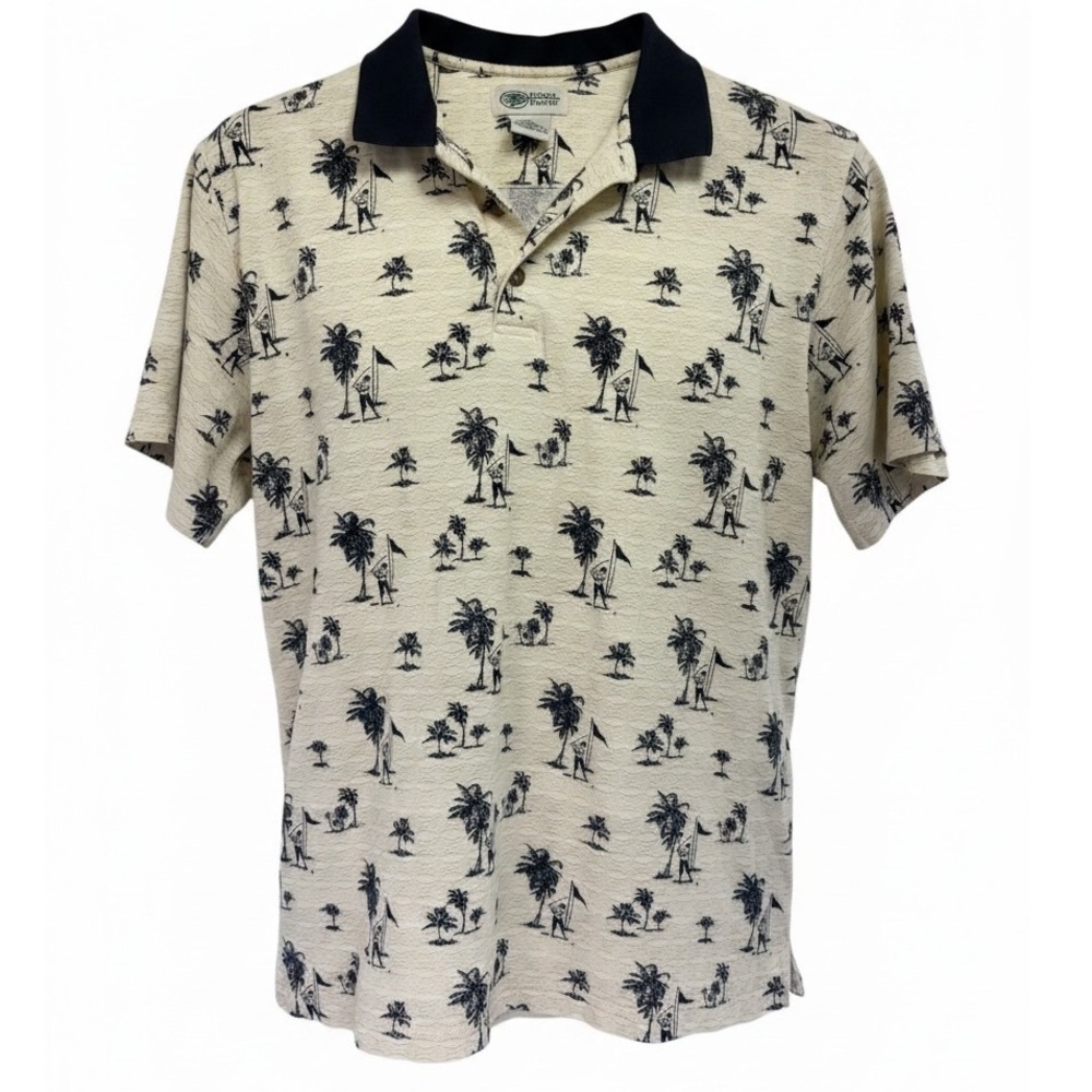 Pebble Beach Mens XXL Polo Shirt Golf Palm Tree Print Cream Navy Blue (p16)